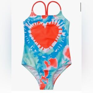 Kids Heart Print Swimsuit - Blue and Red